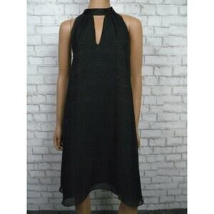 $295 Erin Fetherston Black Silver Metallic Weave A-line Halter Dress 12 NWT